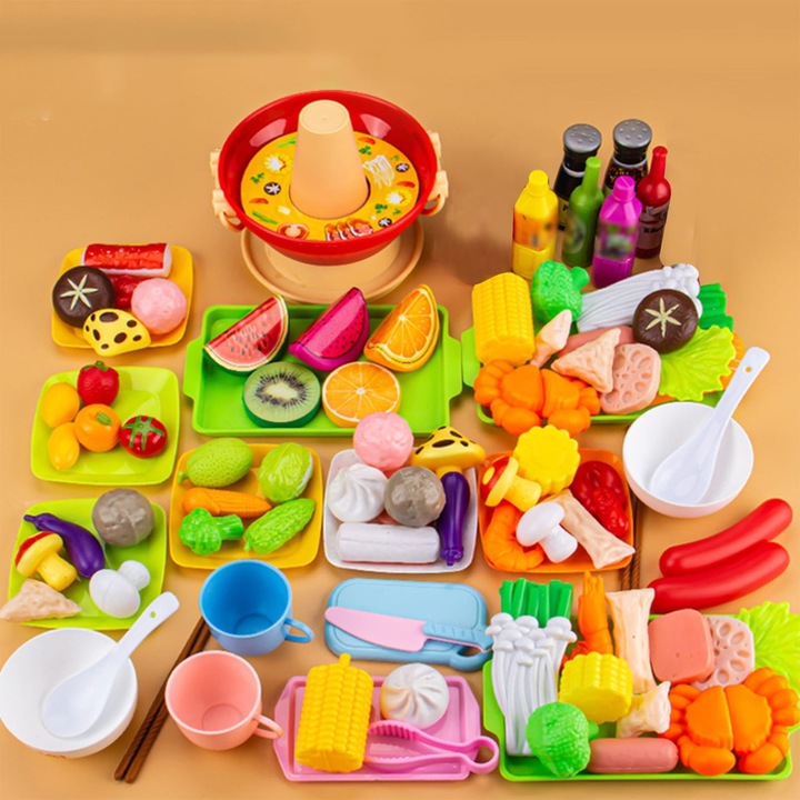 Set jucarii bucatarie copii 43 piese, fructe legume, multicolor, 22x26x8cm
