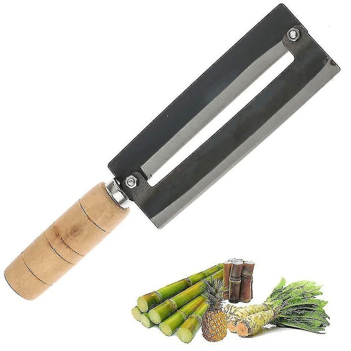 Cutit pentru curatat ananas si trestie de zahar, maner lemn, otel carbon, 20x5cm