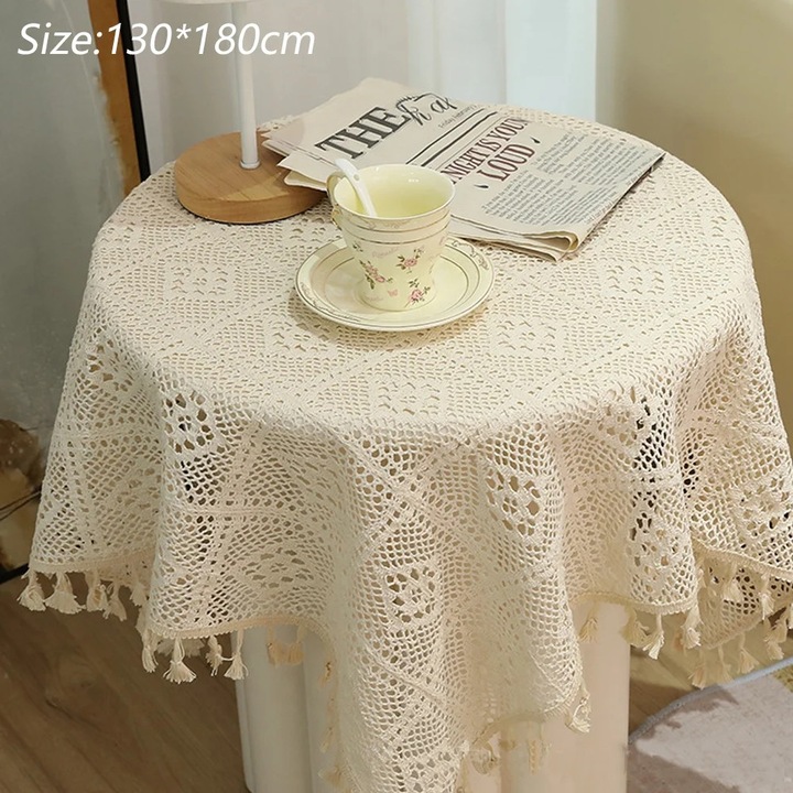 YANYXR bézs boho makramé asztalterítő 30x180cm rojtokkal