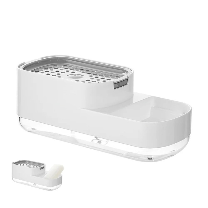 Dispenser sapun si suport burete YANYXR, capacitate mare, transparent, 2 in 1