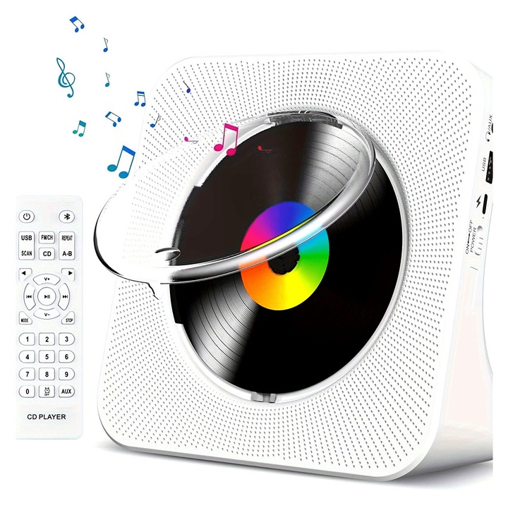 Sistem audio portabil CD player, difuzoare duble, wireless, USB, radio FM, telecomanda
