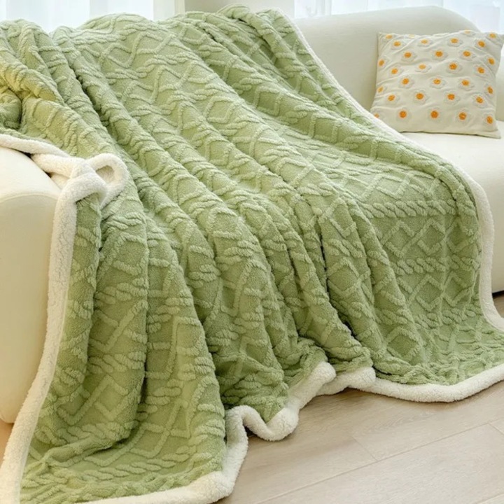Patura groasa de iarna, fleece, verde, 200x230cm