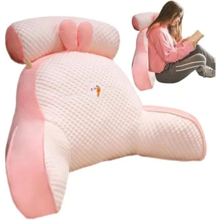 Perna de citit ergonomica, iepure, husa detasabila, 60x45cm, moale