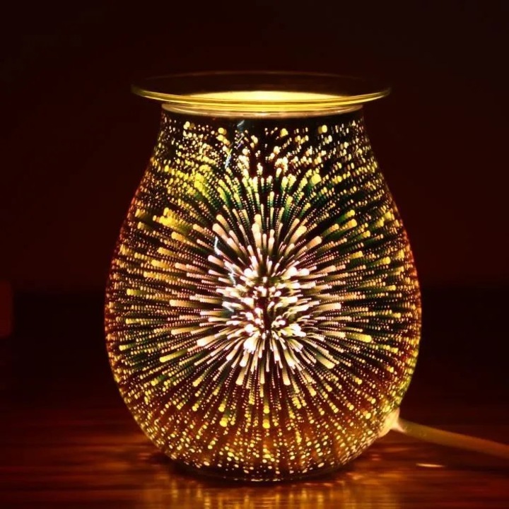 Lampa aromaterapie rotunda sticla 3D, electrica, transparenta, 15x15cm