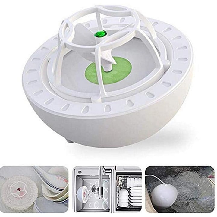 Masina de spalat vase mini YANYXR, ultrasonica, USB, portabila, alba