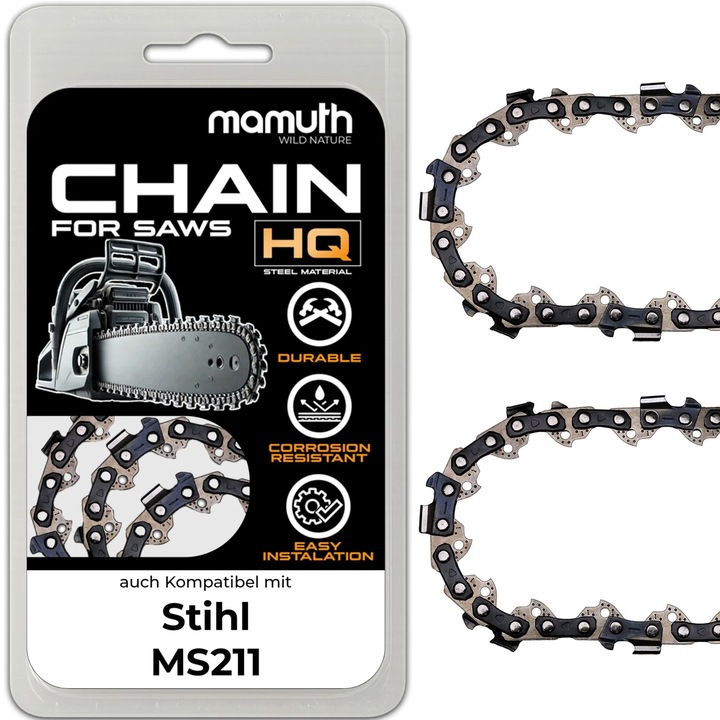 2x Lant pentru drujba, 35cm, 1, 3mm, 3/8", 52 TG pentru Stihl MS211