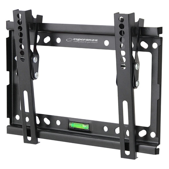 Fali TV tartó, 14-50 hüvelykes televíziókhoz, VESA 75x75-200x200 mm, állítható dőlésszög 15°, maximális terhelés 25 kg, fekete