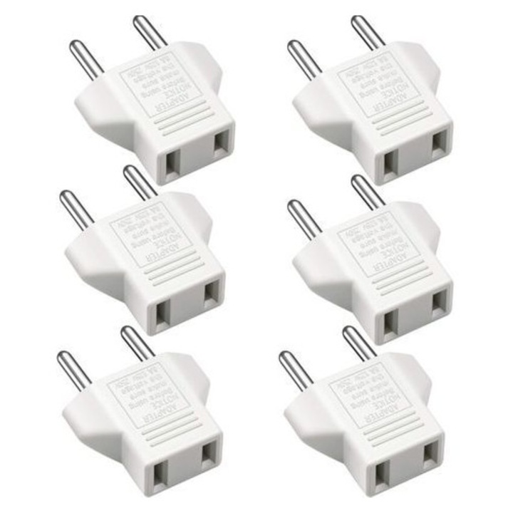 Set 6 adaptoare prize US la EU, alb, 2 pini, compact