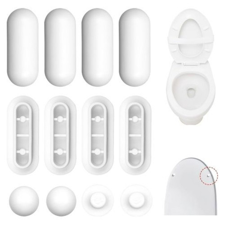 Set 12 tampoane amortizoare universale pentru WC, alb, 47x19x13.5mm