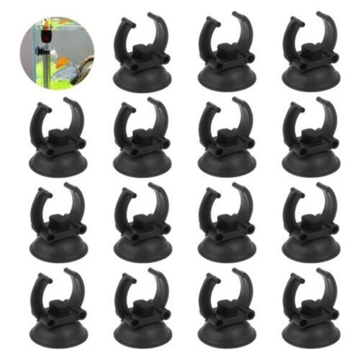 Set 24 ventuze suport tub acvariu plastic negru 3.4x4cm