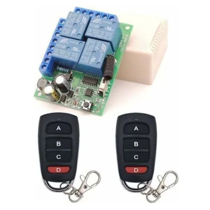 Comutator wireless cu telecomanda 433MHz, 4 canale, 85-240V, albastru, 15A