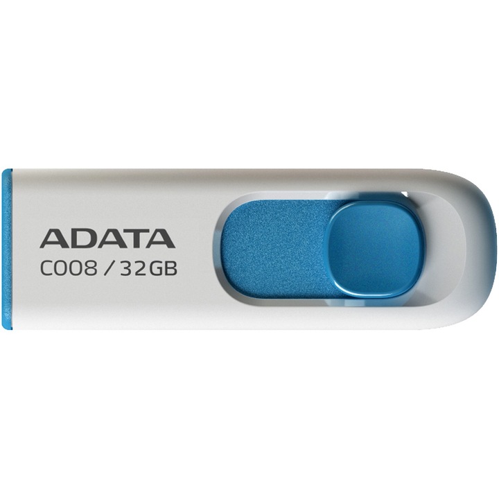 USB Flash памет ADATA C008, 32GB, USB 2.0, Бял/Син