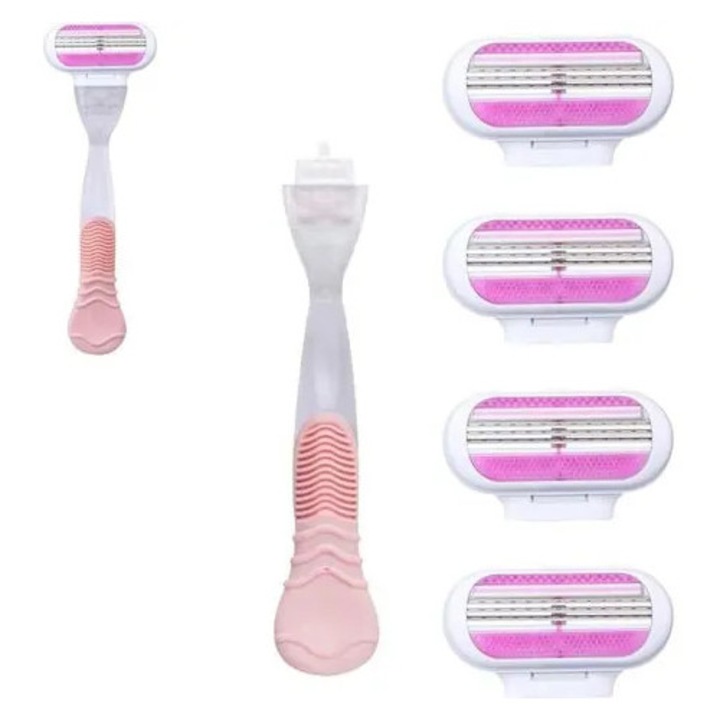 Set lame de schimb pentru aparat de ras femei, 4 piese, roz, ergonomic, rezistent la coroziune