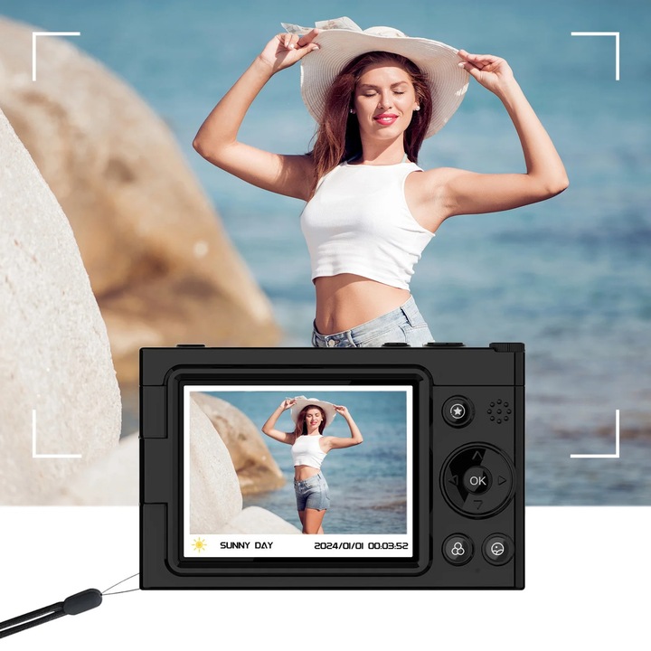 YANYXR 64MP WiFi digitális fényképezőgép fekete 9.9x6.3x2.7cm