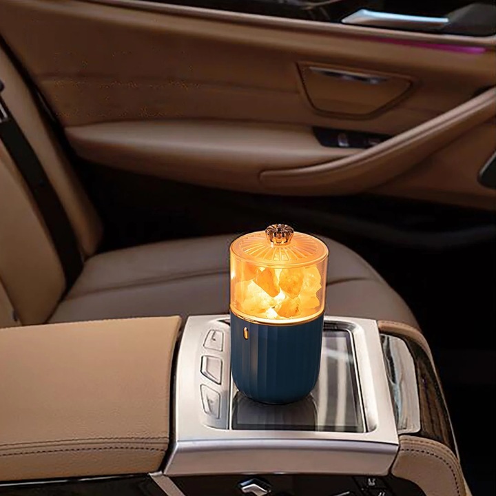 Lampa de sare USB ZYBLSSBB LSM2xh840-BCS0269694, incarcare USB, difuzor aroma portabil cu lumina LED pentru masina, albastru