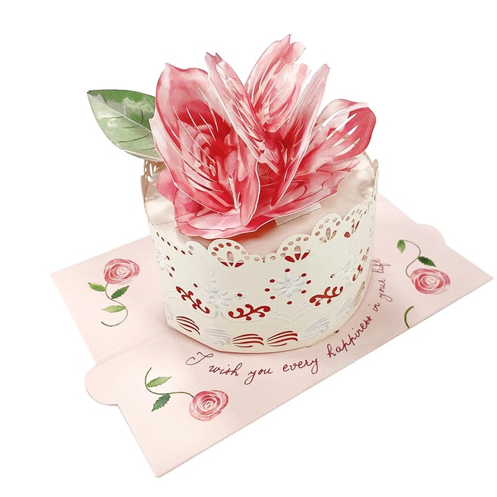 YANYXR BCS2909774 3D pop-up üdvözlőlap, háromdimenziós virágkompozíció, rózsaszín, 17.5 x 12.5 x 16 cm, borítékot és üzenetcímkét tartalmaz