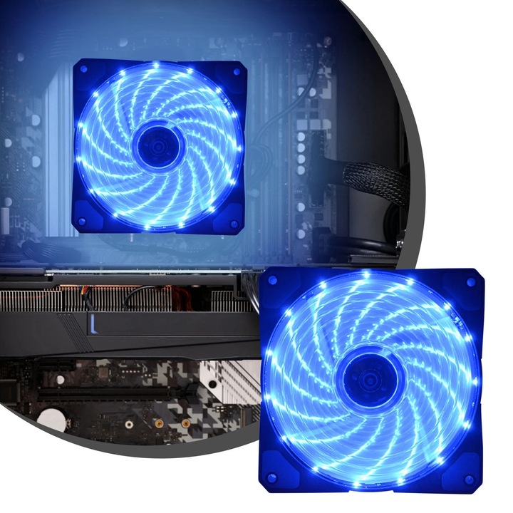 Ventilátor PC YANYXR 120mm kék 12x12x2.5cm alacsony zajszintű PWM