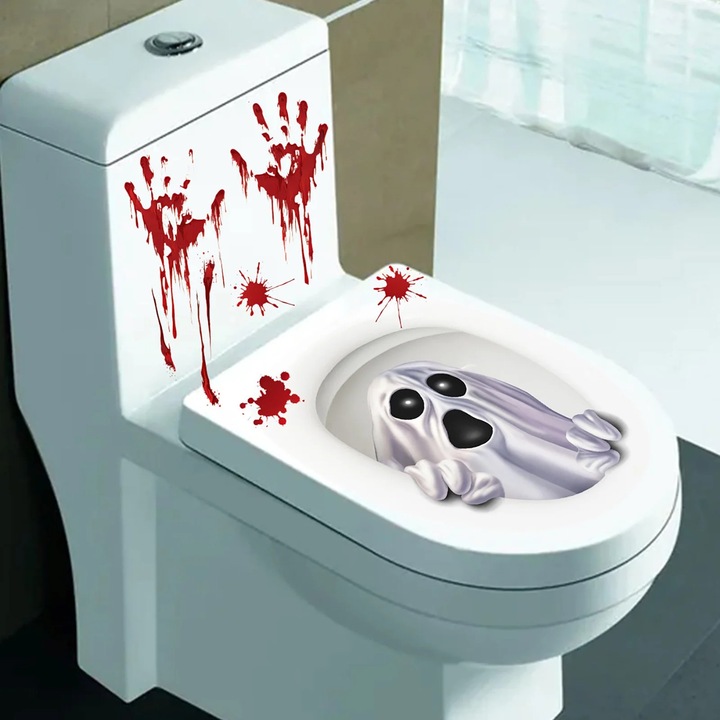 YANYXR Halloween szellem WC matrica 60x31cm fehér
