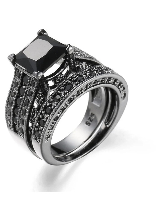 Set inel logodna si verigheta vintage negru, marime 8, 6.3g