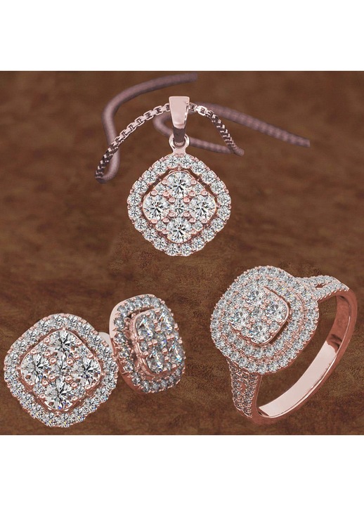 Set bijuterii dama YANYXR colier si cercei, cu diamante, argintiu