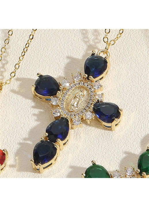 Colier dama YANYXR, pandantiv zirconia, placat aur, 45x5cm, auriu