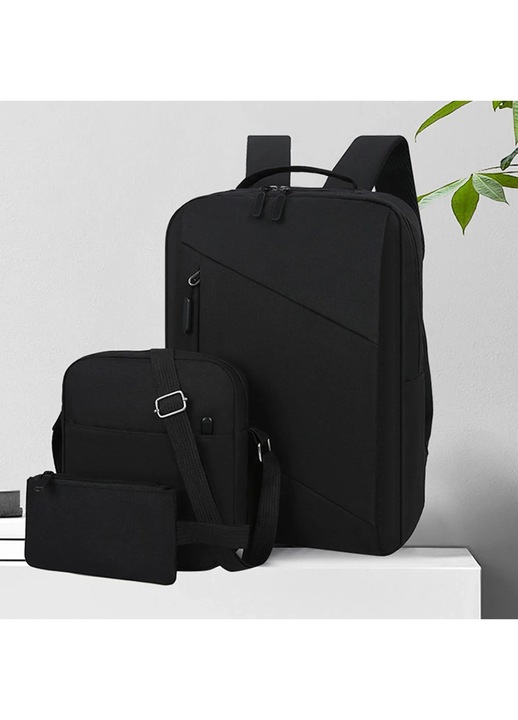 Rucsac set YANYXR business USB incarcare mare capacitate negru 41x30x12cm