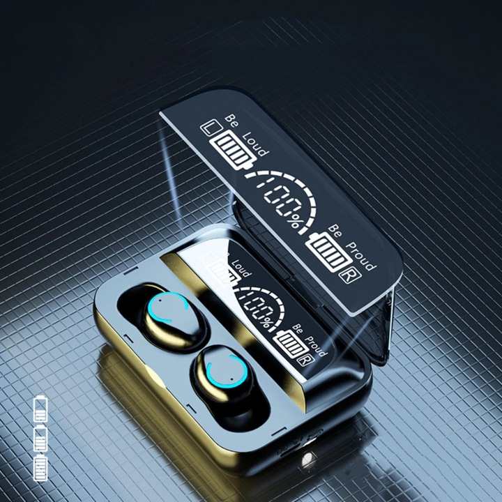 YANYXR Bluetooth 5.1 vezeték nélküli fülhallgató, in-ear, fekete, 6.5x4cm