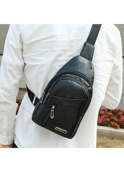 Rucsac crossbody YANYXR negru 30x17x5cm multifunctional cu port USB si casti