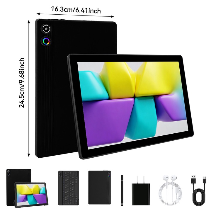 Tableta TT.KIDS KB10L cu Android 16, ecran 10,1 inchi, set 2-in-1 inclus tastatura, mouse wireless, stylus si husa din piele, 64 GB spatiu de stocare, tableta portabila potrivita elevi si afaceri