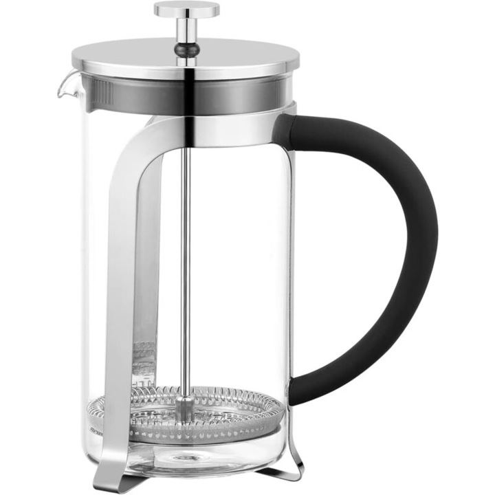 Cafetiera French Press 350ml sticla borosilicata filtru inox silicon negru