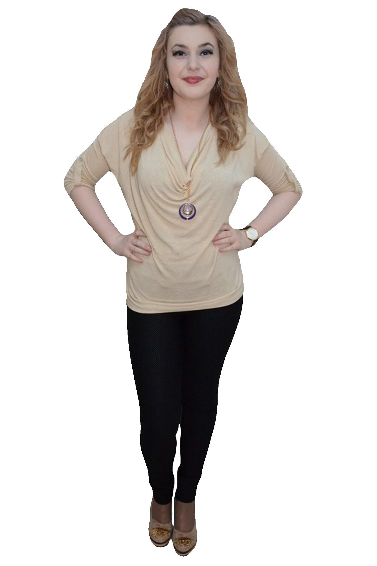 Bluza trendy, maneci lungi chic, dantela,D&J Exclusive, Bej