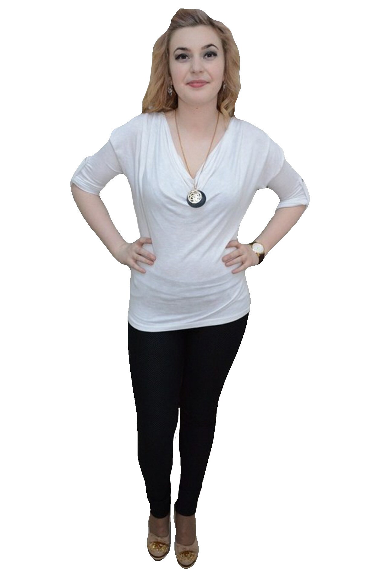 Bluza trendy, maneci lungi chic, dantela,D&J Exclusive, Alb