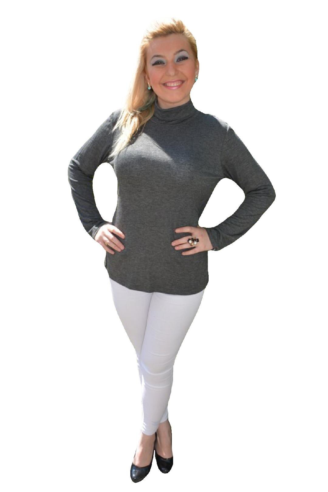 Bluza cu maneca lunga, material elastic , D&J Exclusive, Gri