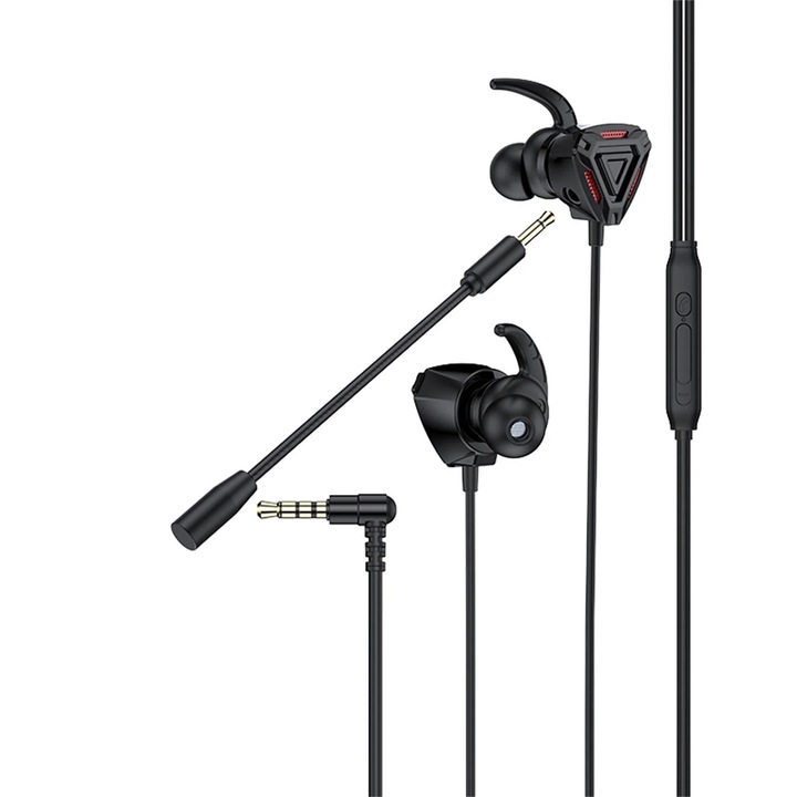 Casti gaming YANYXR cu fir, microfon, bass stereo, negru, 3.5mm