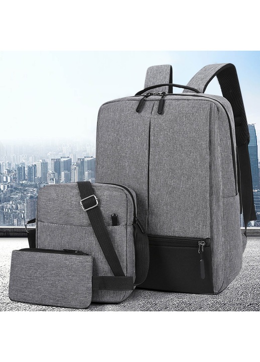 YANYXR üzleti hátizsák, 3 részes szett, USB, fekete, 41x30x12cm