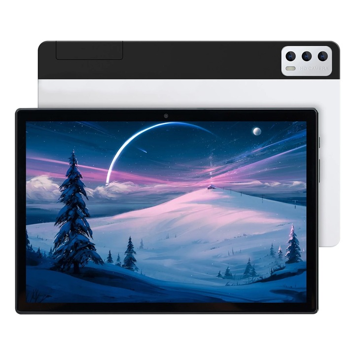 Tableta Android YANYXR 10.1 inch, quad-core, 2GB+16GB, argintiu, 24x16.2cm, dual SIM, camera dubla