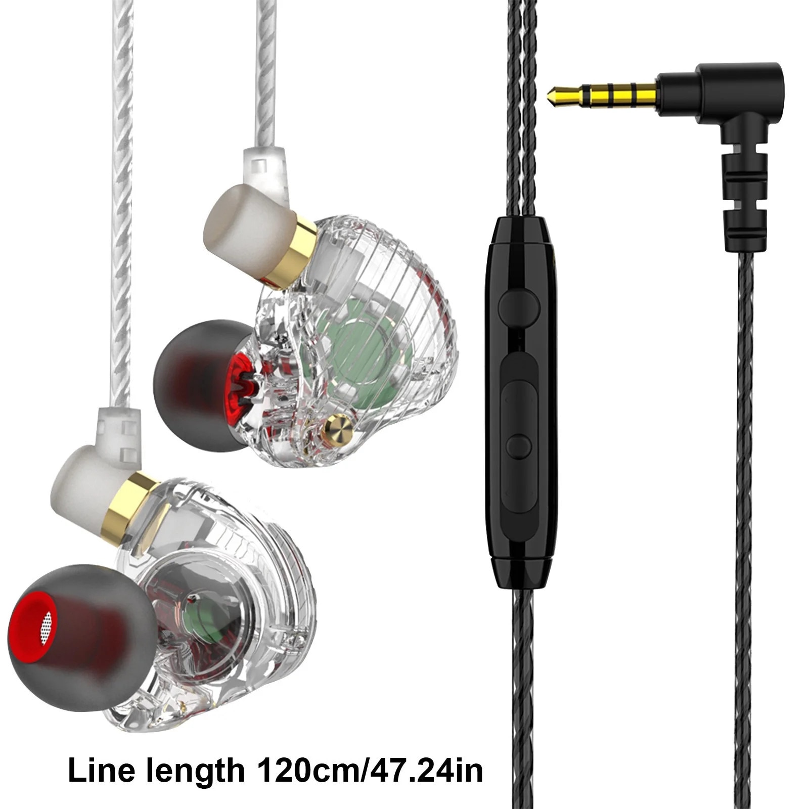 Casti in ear YANYXR transparente cu microfon alb 125cm