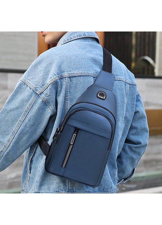Rucsac YANYXR albastru 29x17x5cm cu port USB si buzunar frontal
