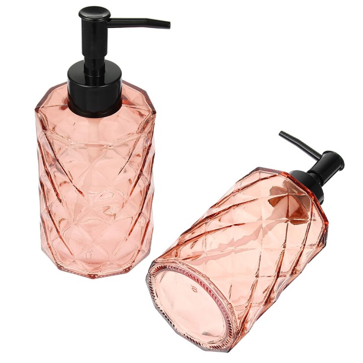 Set 2 recipiente cu pompa pentru lichide, geometric, sticla, transparent, 250ml