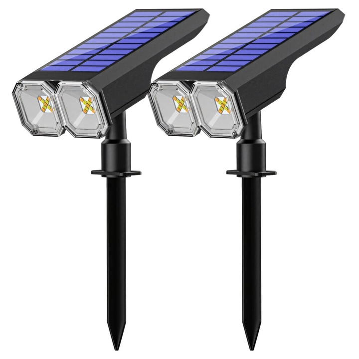 Set 2 Lampi Solare Spot RGB, Rezistente Apa, Reglabile 90°, USB, Multicolor, 15x10x8cm