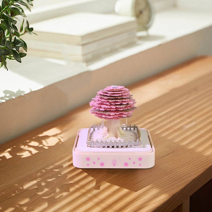 Calendar de birou 3D ZYBLSSBB LSM2xh772-BCS0288643, bloc de notite decupate in hartie cu sculptura 360° si iluminare, roz