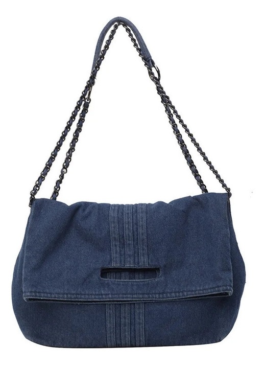 Geanta dama YANYXR denim albastru 33x38x10cm lant mare capacitate