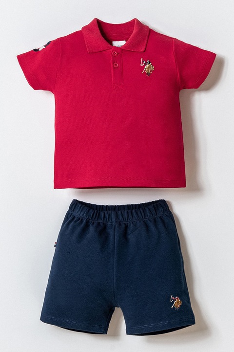 U.S. Polo Assn., Set de tricou polo uni si pantaloni scurti, Rosu cireasa/Bleumarin