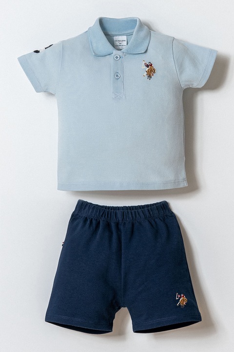 U.S. Polo Assn., Set de tricou polo uni si pantaloni scurti, Albastru pastel/Bleumarin