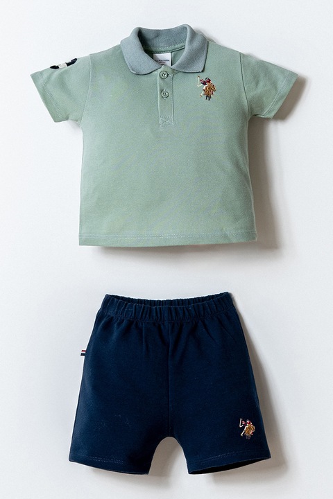 U.S. Polo Assn., Set de tricou polo uni si pantaloni scurti, Gri cenusiu/Bleumarin