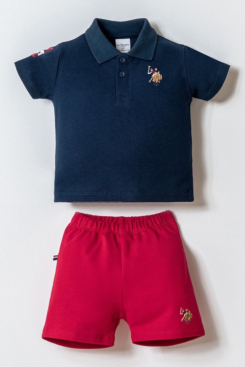 U.S. Polo Assn., Set de tricou polo uni si pantaloni scurti, Rosu cireasa/Bleumarin