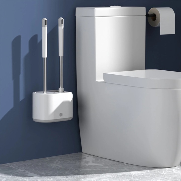 Set perie toaleta YANYXR silicon alb 38.5x15.5x10cm montare perete