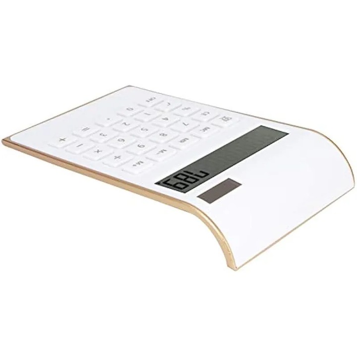 Калкулатор за бюро, 10 цифри, наклонен LCD екран, бял, компактен