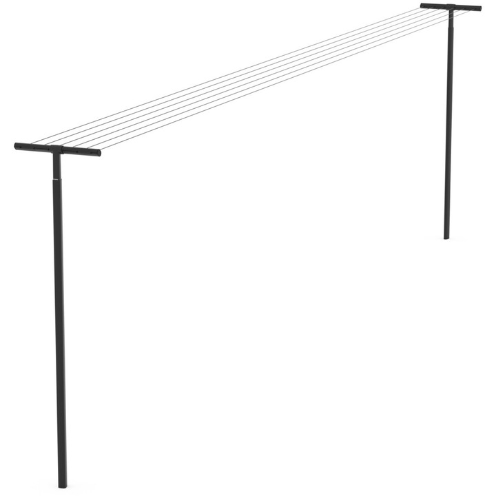 Brabantia HangOut Washing Lines kültéri oszlopos ruhaszárító kötél betonalap rögzítéssel, 50m, UV-álló szárítókötelek, alumínium, fekete