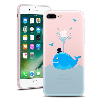 Husa Transparenta din Silicon pentru Apple iPhone 7 Plus colectia Primavara, Whale Husa Transparenta din Silicon pentru Apple iPhone 7 Plus colectia Primavara, Whale